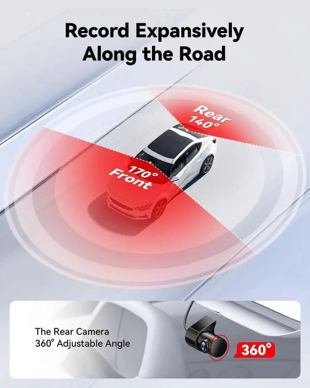 Alt view image 3 of 5 - REDTIGER Dash Cam Front Rear, 4K/2.5K Full HD Dash Camera for Cars, Free 32GB Card, Built-in Wi-Fi GPS, 3.16" IPS Screen, Night Vision, 170degWide Angle, WDR, 24H Parking Mode