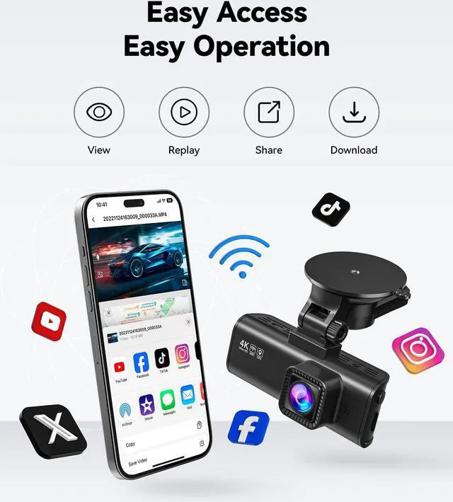 Alt view image 5 of 5 - REDTIGER Dash Cam Front Rear, 4K/2.5K Full HD Dash Camera for Cars, Free 32GB Card, Built-in Wi-Fi GPS, 3.16" IPS Screen, Night Vision, 170degWide Angle, WDR, 24H Parking Mode