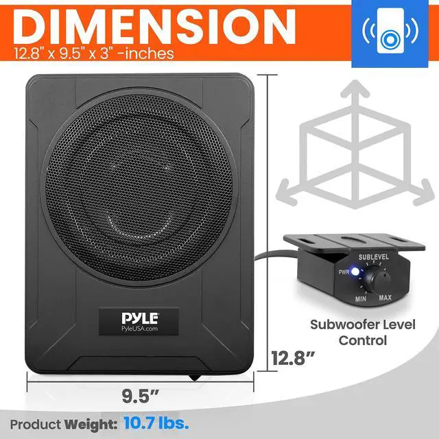 Alt view image 3 of 5 - Pyle 8-Inch Low-Profile Amplified Subwoofer System - 600 Watt Compact Enclosed Active Underseat Car Audio Subwoofer with Built in Amp, Powered Car Subwoofer w/Low & High Level Inputs PLBX8A,Black