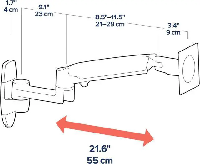 Alt view image 4 of 5 - Ergotron - LX Single Monitor Arm, VESA Wall Mount - for Monitors Up to 34 Inches, 7 to 25 lbs - Matte Black