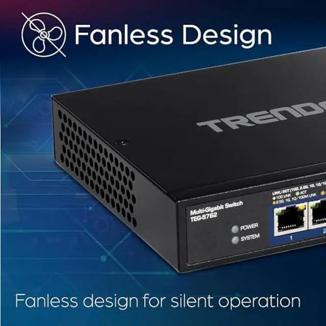 Alt view image 5 of 5 - TRENDnet 6-Port 10G Switch, 4 x 2.5G RJ-45 BASE-T Ports, 2 x 10G RJ-45 Ports, 60Gbps Switching Capacity, Wall Mountable, 10 Gigabit Network Connections, Lifetime Protection, Black, TEG-S762