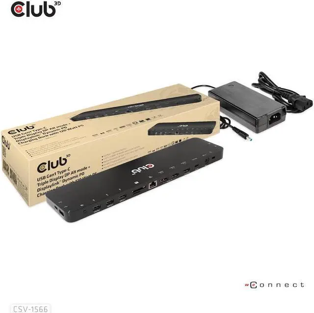 Alt view image 2 of 5 - Club 3D CSV-1566 USB Gen1 Type-C Triple Display DP Alt Mode Displaylink Dynamic PD Charging Dock with 120 Watt PS