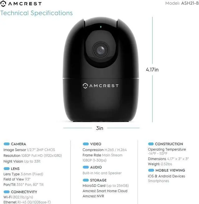 Alt view image 2 of 5 - Amcrest 1080P WiFi Camera Indoor, Nanny Cam, Dog Camera, Sound & Baby Monitor, Human & Pet Detection, Motion-Tracking, 2.4Ghz Only, Pan/Tilt Wireless IP Camera, Night Vision, Smart Home ASH21-B