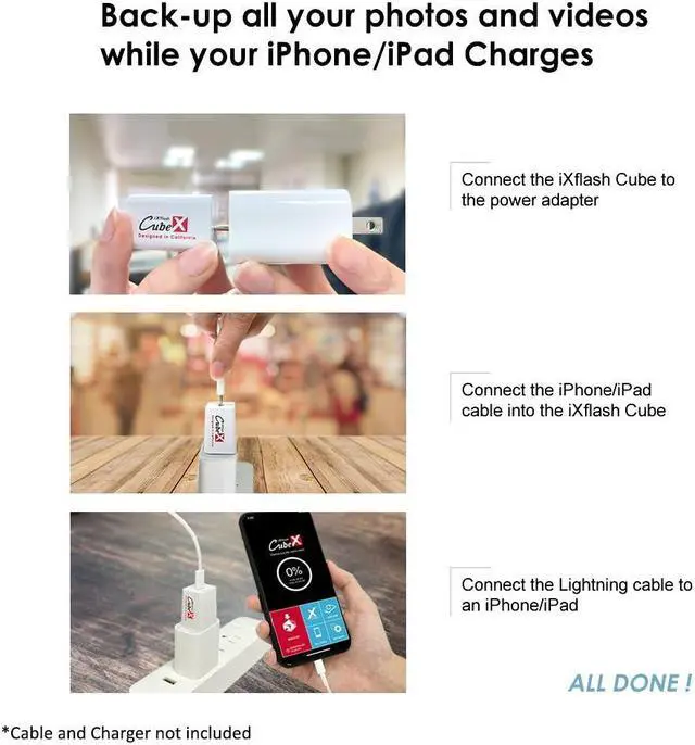 Alt view image 3 of 5 - PIODATA iXflash Cube 1 TB Photo Storage Device Apple MFi Certified USB Type C with Quick Charge for iPhone & iPad, Auto Backup Photos & Videos