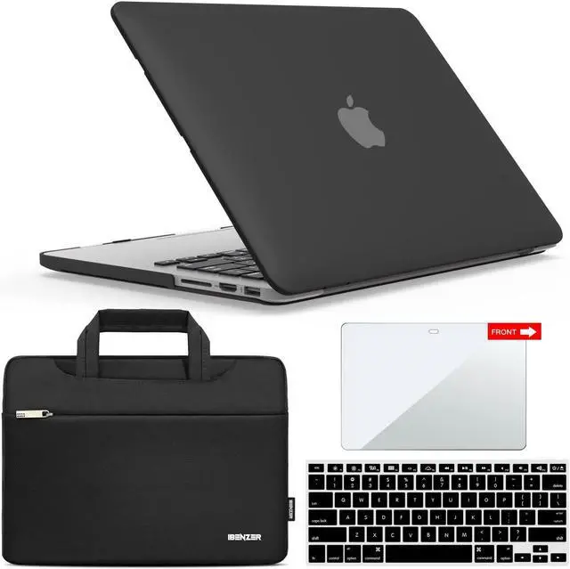 Main image of IBENZER Compatible with MacBook Pro 13 Inch Case 2015 2014 2013 end 2012 A1502 A1425, Hard Shell Case with Bag & Keyboard Cover & Screen Film for Old Version Mac Pro Retina 13, Black, R13-BK+3SP