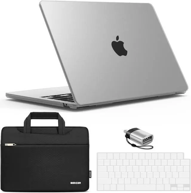 Main image of IBENZER Compatible with 2025 2024 2023 2022 MacBook Air 13 inch case M4 A3240 M3 A3113 M2 A2681, Hard Shell Case & Sleeve & Keyboard Cover & Type-C Adapter for Mac Air 13.6, Frost Clear, KK-CL+3
