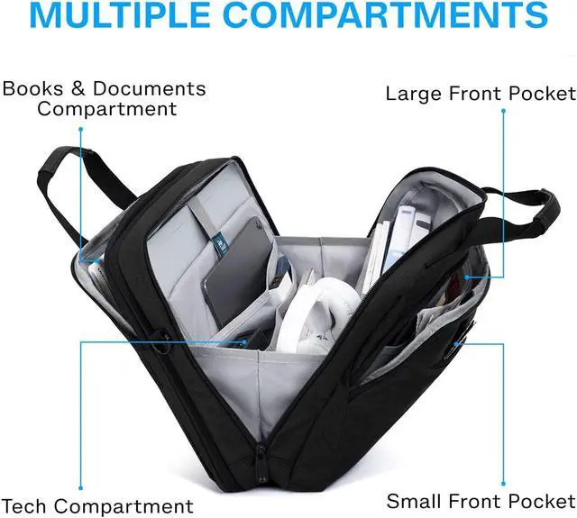 Alt view image 3 of 5 - BAGSMART 17.3 Inch Laptop Bag, Expandable Computer Bag Laptop Briefcase Men Women,Laptop Shoulder Bag,Work Bag Business Travel Office, Black
