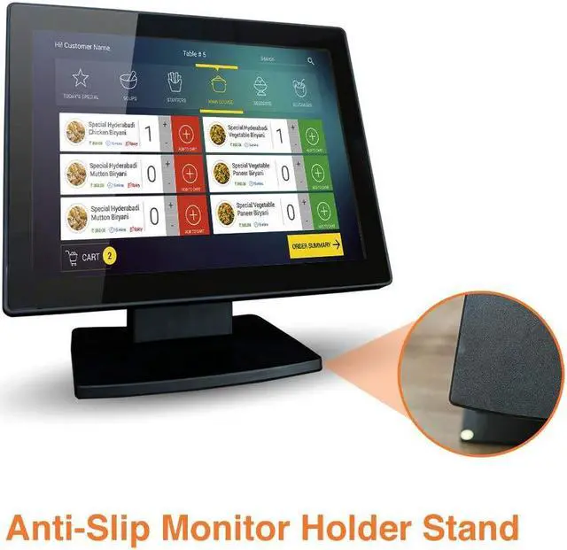 Alt view image 5 of 5 - 12-Inch Capacitive Multi-Touch POS TFT LED Touchscreen Monitor, True Flat Seamless Design with Adjustable POS Stand for Retail Restaurant, HDMI & VGA Inputs, High Resolution 1024 x 768