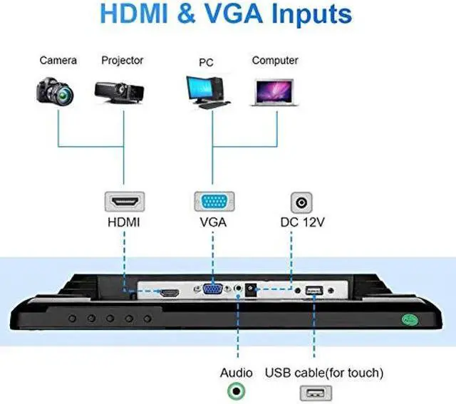 Alt view image 3 of 5 - 12-Inch Capacitive Multi-Touch POS TFT LED Touchscreen Monitor, True Flat Seamless Design with Adjustable POS Stand for Retail Restaurant, HDMI & VGA Inputs, High Resolution 1024 x 768