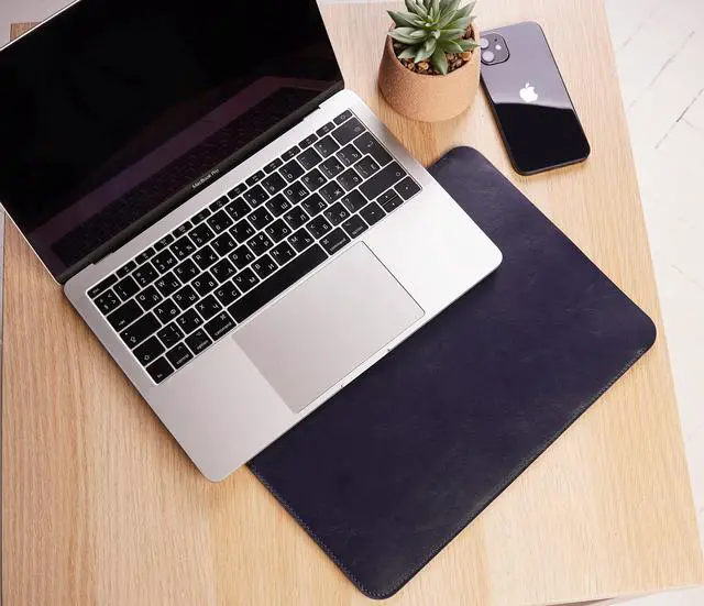 Alt view image 2 of 5 - Aartedesign Genuine Leather Sleeve 14 Inch for MacBook 14 Pro 2021 M1 A2442 Laptop Case Soft Handmade for Mac 14 Carrying Bag (Horizontal, Blue)