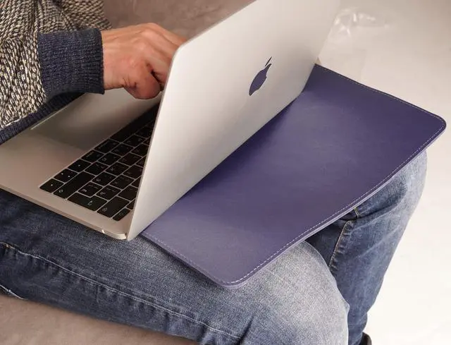 Alt view image 3 of 5 - Aartedesign Genuine Leather Sleeve 14 Inch for MacBook 14 Pro 2021 M1 A2442 Laptop Case Soft Handmade for Mac 14 Carrying Bag (Horizontal, Blue)