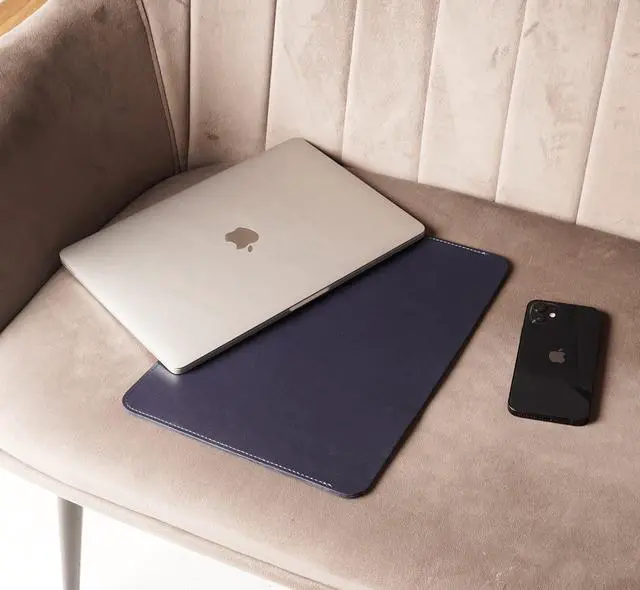 Alt view image 4 of 5 - Aartedesign Genuine Leather Sleeve 14 Inch for MacBook 14 Pro 2021 M1 A2442 Laptop Case Soft Handmade for Mac 14 Carrying Bag (Horizontal, Blue)