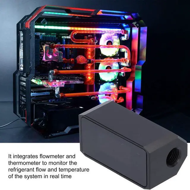 Alt view image 2 of 5 - G1/4" Inline PC Water Cooling Flow Meter, Temperature/Flow/Speed OLED Display Digital Coolant Flow Indicator with Alarm for Desktop PC Water Cooler System