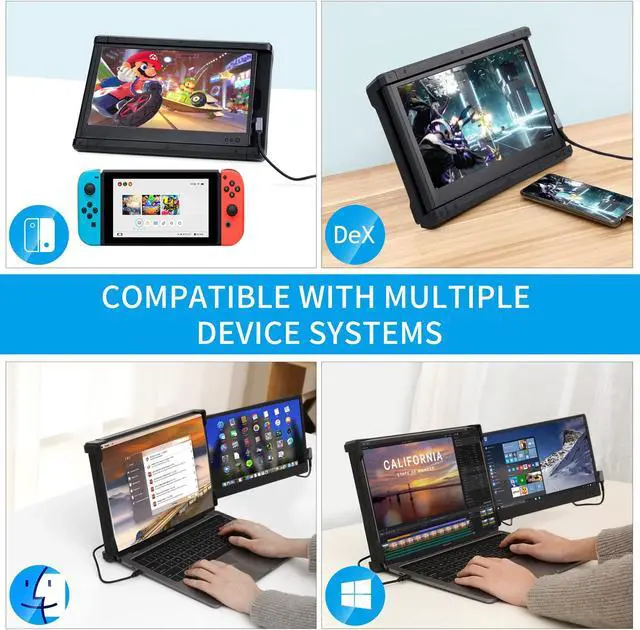 Alt view image 4 of 5 - Alecewey Portable Monitor for Laptop Screen Extender Dual Monitor 12 Inch FHD 1080P IPS Display USB-A/Type-C/HDMI/Speakers for 13-16 Inch Computer Mac Windows Phone