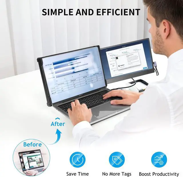 Alt view image 3 of 5 - Alecewey Portable Monitor for Laptop Screen Extender Dual Monitor 12 Inch FHD 1080P IPS Display USB-A/Type-C/HDMI/Speakers for 13-16 Inch Computer Mac Windows Phone