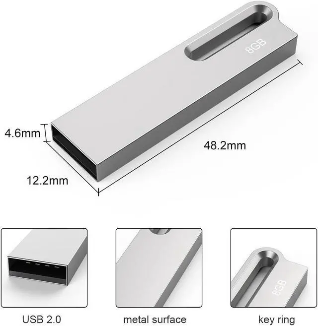 Alt view image 4 of 5 - Aiibe 8GB Flash Drive 10 Pack 8GB Metal USB Drive Bulk Thumb Drive USB 2.0 Memory Stick Jump Drive Zip Drive with Keychain, Waterproof - Silver