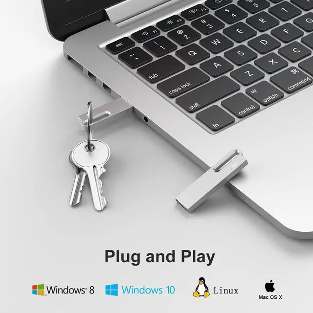 Alt view image 3 of 5 - Aiibe 8GB Flash Drive 10 Pack 8GB Metal USB Drive Bulk Thumb Drive USB 2.0 Memory Stick Jump Drive Zip Drive with Keychain, Waterproof - Silver