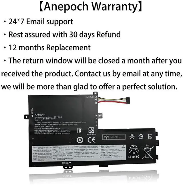 Alt view image 3 of 5 - Anepoch L18C3PF7 Laptop Battery Replacement for Lenovo IdeaPad S340-14API S340-14IIL S340-14IML S340-14IWL S340-15API S340-15API L18L3PF2 L18M3PF7 L18L3PF3 L18M3PF6 L18C3PF6 11.25V 52.5Wh 4535mAh