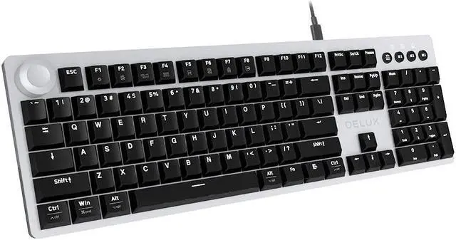 Main image of DeLUX Mechanical Wired Keyboard with Programmable Dial, 104 Keys with Low Profile Linear Red Switches, LED Backlit, 3 On-Board Memory, Mac and Windows (KS100U-Grey)