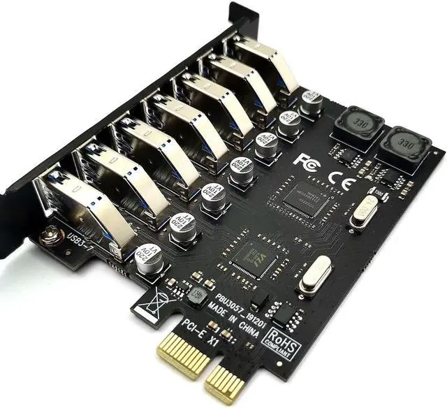 Alt view image 3 of 5 - DEVMO USB 3.0 PCI-E Expansion Card 7 Ports USB 3.0 Hub Adapter External Controller PCI Express Extender Adapter Card for Desktop