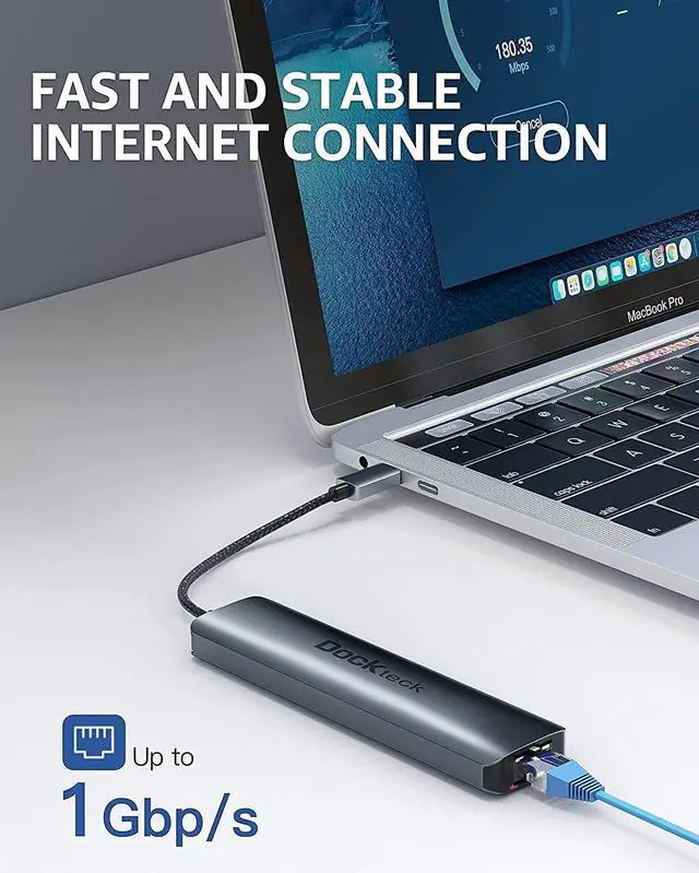 Alt view image 5 of 5 - USB C Hub Multiport Adapter, Dockteck 7-in-1 USB-C Hub with 4K 60Hz HDMI with Short USB C Cable 0.5 FT CableCreation USB A to USB C Cable