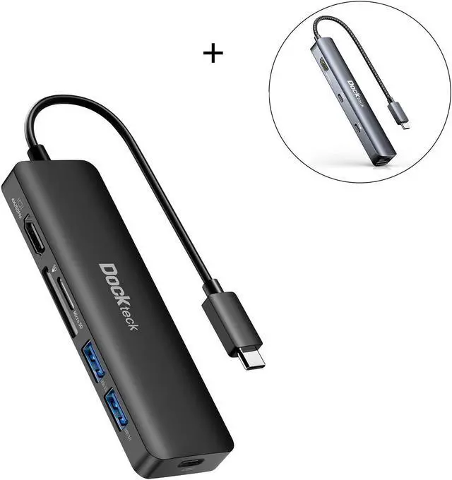 Main image of Dockteck 6-in-1 USB C HUB with 4K 60Hz HDMI, 100W PD, 2 USB 3.0, SD & microSD Bundle with 6-in-1 USB C Hub Multiport Adapter with 1Gbps Ethernet Network, USB-C Data Port and 2 USB 3.0, HDMI, 100W PD