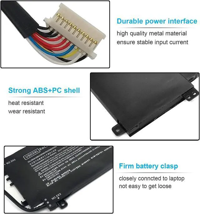 Alt view image 3 of 5 - 52Wh VS03XL 849313-856 Battery Replacement for HP Envy 15t-as100 15t-as000 15-as000 15-as100 15-as133cl 15-as043cl 15-as020nr 15-as031nr 15-as027cl 15-as182cl 849047-541 849313-850 HSTNN-UB6Y 11.55V