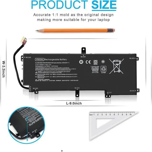 Alt view image 4 of 5 - 52Wh VS03XL 849313-856 Battery Replacement for HP Envy 15t-as100 15t-as000 15-as000 15-as100 15-as133cl 15-as043cl 15-as020nr 15-as031nr 15-as027cl 15-as182cl 849047-541 849313-850 HSTNN-UB6Y 11.55V