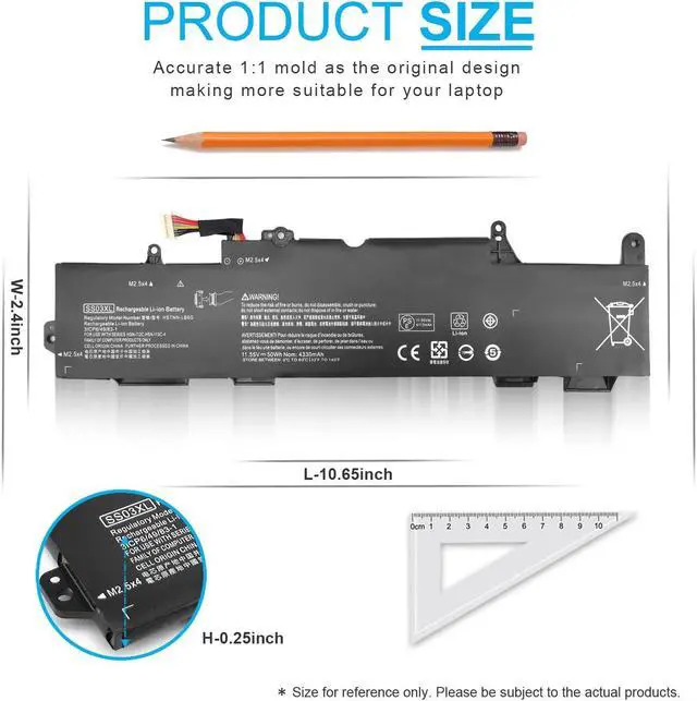 Alt view image 3 of 5 - 50Wh SS03XL 933321-855 Battery for HP EliteBook 840 735 745 830 G5 G6 EliteBook 730 740 836 846 G5 ZBook 14U G5 G6 SS03050XL-PL 932823-171 HSN-113C-4 932823-421 932823-1C1 HSN-112C HSTNN-LB8G 11.55V