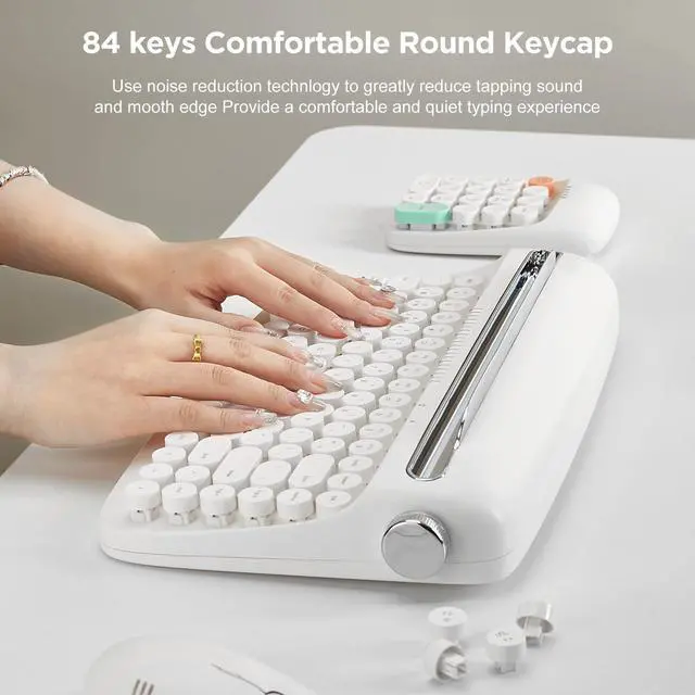 Alt view image 5 of 5 - YUNZII ACTTO B303 Wireless Keyboard, Retro Bluetooth Aesthetic Typewriter Style Keyboard with Integrated Stand for Multi-Device (B303, Snow White)