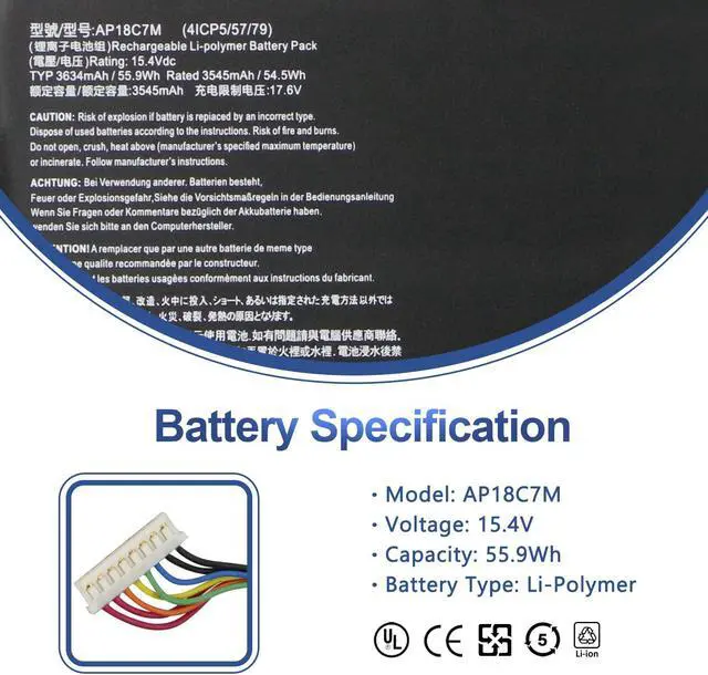 Alt view image 2 of 5 - ANTIEE 55.9Wh AP18C7M Laptop Battery for ACER ConceptD 3 CN315-72 Spin 5 SP513-54N SP513-55N Swift 3 SF313-52 SF313-52G SF514-55T SF313-53 SF514-55TA Swift 5 SF514-54GT SF514-55GT SF514-54T Series