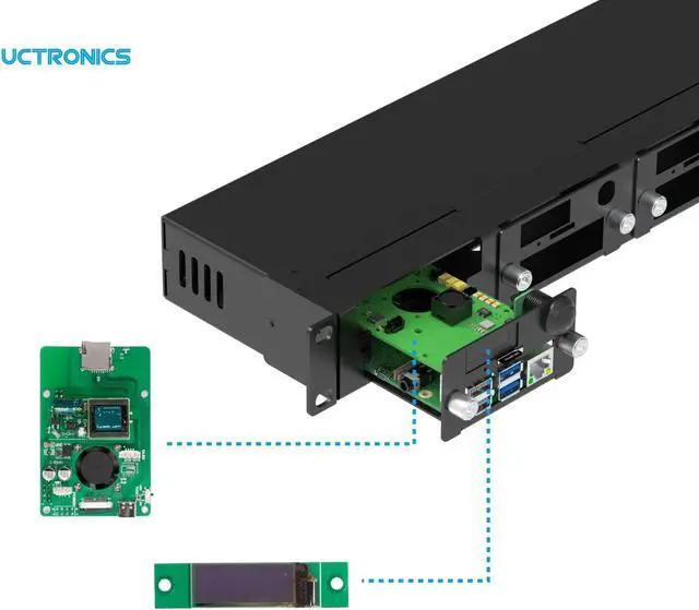 Alt view image 4 of 5 - UCTRONICS for Raspberry Pi Rackmount Complete Enclosure 2.0 with PoE Functionality, Front Removable 19" 1U Rack Mount with Captive Screws, Supports Up to 5 RPis, Compatible with Raspberry Pi 4B, 3B+