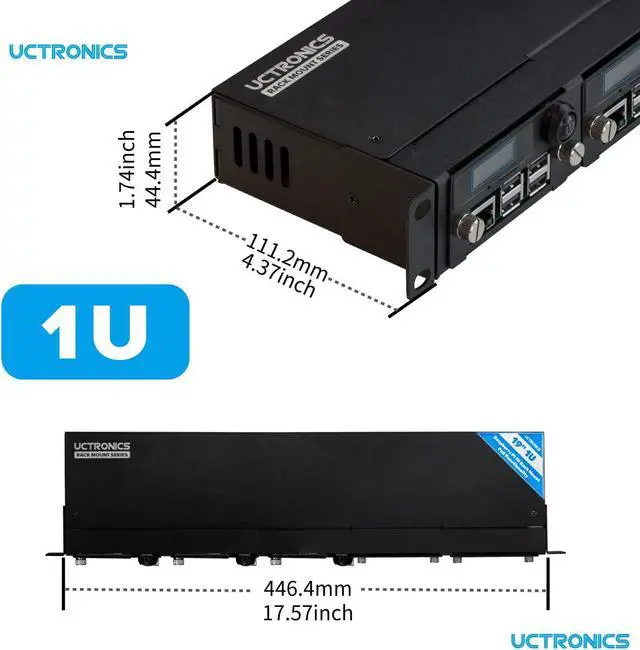Alt view image 5 of 5 - UCTRONICS for Raspberry Pi Rackmount Complete Enclosure 2.0 with PoE Functionality, Front Removable 19" 1U Rack Mount with Captive Screws, Supports Up to 5 RPis, Compatible with Raspberry Pi 4B, 3B+