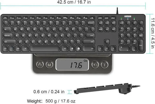 Alt view image 4 of 5 - Arteck Backlit USB Wired Full Size Keyboard with Media Hotkey for PC and Laptop