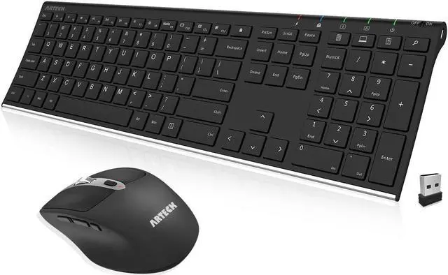 Main image of Arteck 2.4G Wireless Keyboard and Mouse Combo Stainless Full Size Keyboard and Ergonomic Mouse with Side Buttons for Computer Desktop PC Laptop and Windows 11/10/8/7 Build in Rechargeable Battery