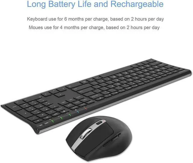 Alt view image 5 of 5 - Arteck 2.4G Wireless Keyboard and Mouse Combo Stainless Full Size Keyboard and Ergonomic Mouse with Side Buttons for Computer Desktop PC Laptop and Windows 11/10/8/7 Build in Rechargeable Battery