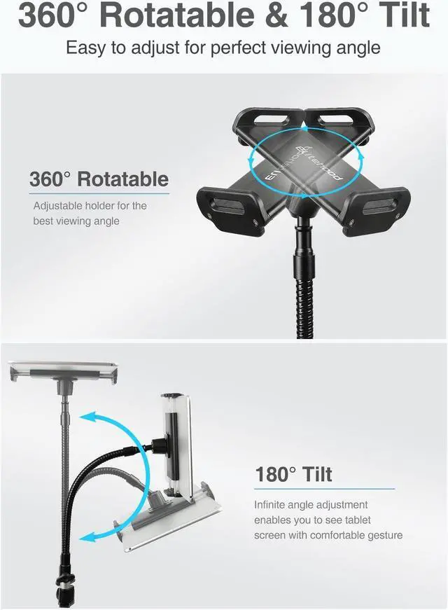Alt view image 5 of 5 - elitehood Tablet Floor Tripod Stand, Stronger Gooseneck iPad Tripod Stand, 72" Adjustable iPad Stand Holder for Stream/Watching, for iPad Pro 12.9, Mini, Air, iPhone and 4.7-13" Tablet and Cellphone