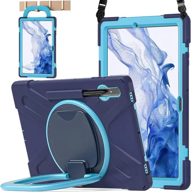 Main image of BATYUE Case for Samsung Galaxy Tab S10+ Plus /S9 FE+ Plus /S9+ Plus /S8+ Plus /S7+ Plus /S7 FE 5G 12.4 inch, Shockproof Protective Tablet Case with Shoulder Strap, Kickstand, Navy Blue