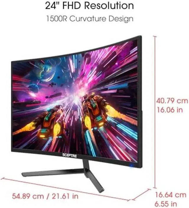 Alt view image 2 of 5 - Sceptre 24-inch Curved Gaming Monitor 1080p up to 165Hz DisplayPort HDMI 99% sRGB, AMD FreeSync Build-in Speakers Machine Black (C248B-FWT168)