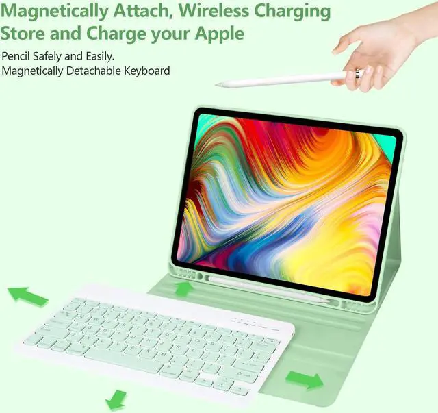 Alt view image 3 of 5 - iPad Pro 12.9 inch Case with Keyboard for iPad 12.9-inch 4th/5th/3rd Generation 2020/2021/2018 with Smart Magic Wireless Keyboard - Bulit-in Pencil Holder - Auto Sleep/Wake Function, Green