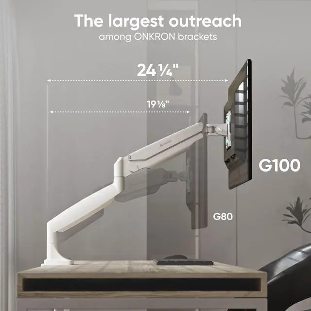 Alt view image 5 of 5 - ONKRON Single Monitor Mount for 13-32 Inch Screen up to 19.8 lbs, Gas Spring Monitor Arm VESA 75x75 & 100x100, Adjustable Computer Screen Mount for Desk with Swivel, Tilt, Rotation White