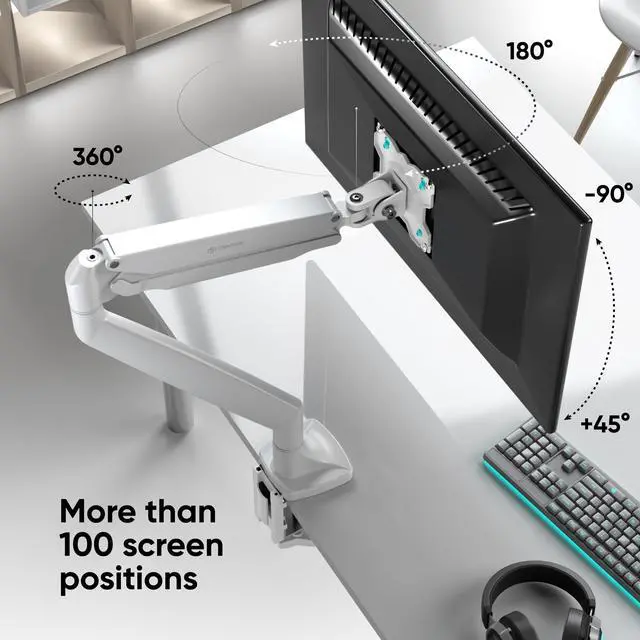 Alt view image 2 of 5 - ONKRON Single Monitor Mount for 13-32 Inch Screen up to 19.8 lbs, Gas Spring Monitor Arm VESA 75x75 & 100x100, Adjustable Computer Screen Mount for Desk with Swivel, Tilt, Rotation White