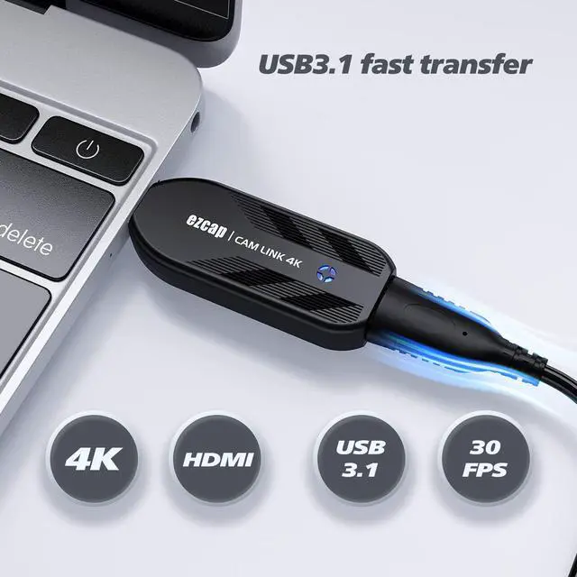 Alt view image 2 of 5 - Ezcap331 Cam Link 4K, USB3.1 Capture Card Record via DSLR, Camcorder and Action Cam etc. 1080P60 or 4K30 FPS Stream and Record, Compact HDMI Capture Device for PS5, PS4, Xbox One, Xbox 360, Switch