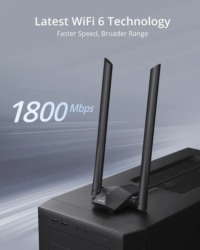Alt view image 2 of 5 - BrosTrend USB WiFi 6 Adapter AX1800 Long Range WiFi USB Adapter for PC Laptop Desktop 5GHz/1201Mbps + 2.4GHz/574Mbps Wireless WiFi Dongle USB3.0 with 2x High Gain Wi-Fi Antennas for Windows 11/10 ONLY