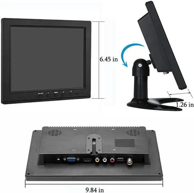 Alt view image 2 of 5 - CAIRUTE Portable 10.1 inch Security Monitor 1024x600 HDMI Mini TV Screen with Built-in Dual Speakers HDMI VGA BNC USB Input for PC Gaming CCTV Surveillance