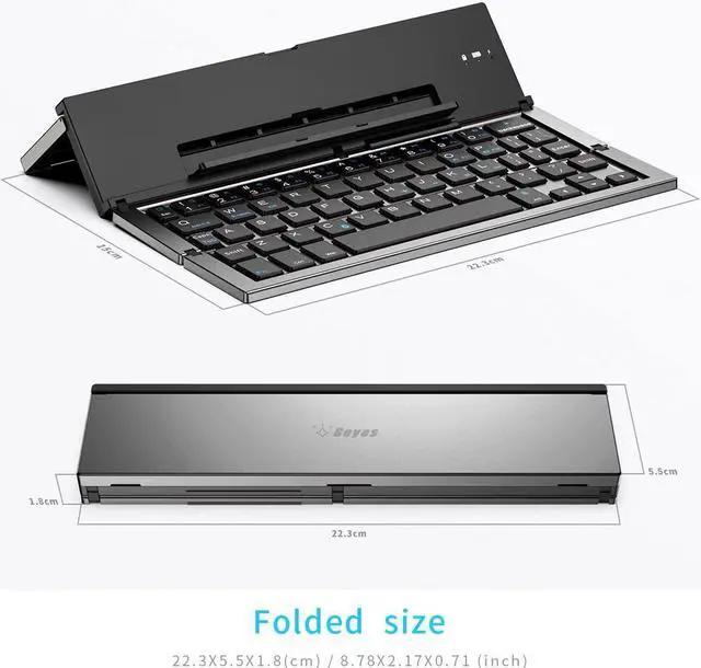Alt view image 2 of 5 - Foldable Keyboard, Portable Bluetooth Wireless Keyboard with Stand Holder, Rechargeable Full Size Ultra Slim Folding Keyboard Compatible iOS Android Windows Smartphone Tablet and Laptop (Gray)