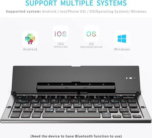 Alt view image 3 of 5 - Foldable Keyboard, Portable Bluetooth Wireless Keyboard with Stand Holder, Rechargeable Full Size Ultra Slim Folding Keyboard Compatible iOS Android Windows Smartphone Tablet and Laptop (Gray)