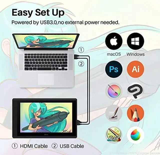 Alt view image 3 of 5 - Artisul D16 15.6 Inch Drawing Tablet with Screen IPS Graphics Drawing Monitor Full Laminated Pen Display Battery-Free Stylus 8192 Levels Pressure Sensitive 7 Shortcut Keys A Dial for Windows, Mac