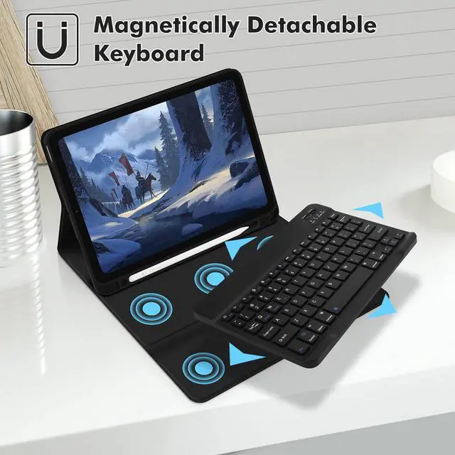 Alt view image 3 of 5 - GOKOCO Keyboard case for iPad Air 11" M3 2025/Air 6th 11" M2 2024,iPad Air 5th/4th Gen 10.9" 2022,Detachable Bluetooth Keyboard Cover with Pencil Holder,Auto Sleep-Black