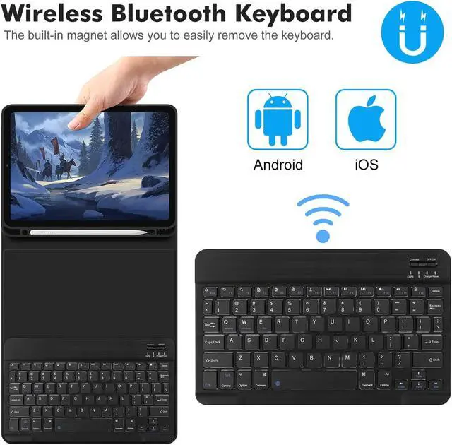 Alt view image 4 of 5 - GOKOCO Keyboard case for iPad Air 11" M3 2025/Air 6th 11" M2 2024,iPad Air 5th/4th Gen 10.9" 2022,Detachable Bluetooth Keyboard Cover with Pencil Holder,Auto Sleep-Black